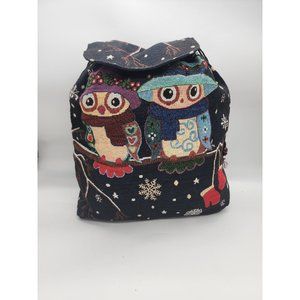 Christmas theme owl tapestry drawstring backpack bag